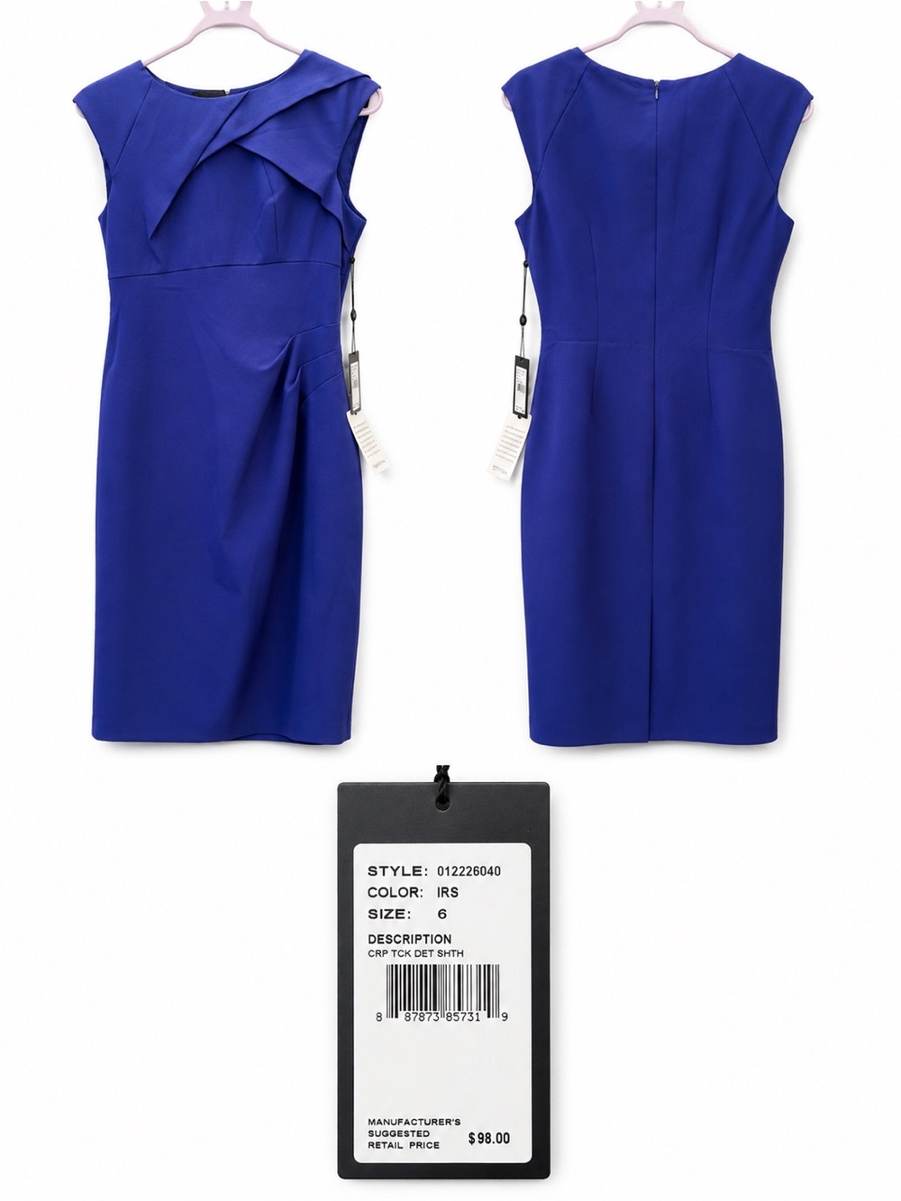 Adrianna Papell Iris Blue Asymmetric Neck Sheath Dress